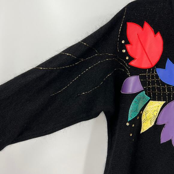 Vtg Work In Progress Knit Tunic Sweater 90's Sequins Leaves Silk Angora Small - Picture 6 of 11